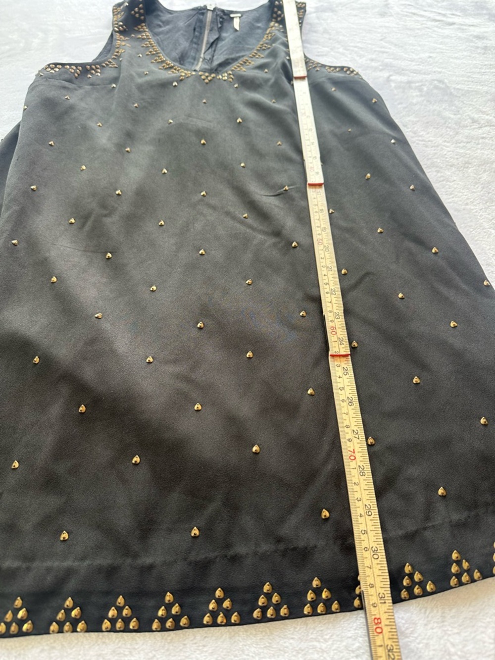 Free People Black Beaded Mini Dress Large V Neck Geometric Sleeveless - Picture 8 of 9